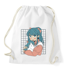 PRINTFASHION Animés lány cicával - Sportzsák, Tornazsák - Fehér tornazsák