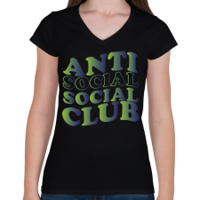 PRINTFASHION Anti social social club - zöld - Női V-nyakú póló - Fekete női póló