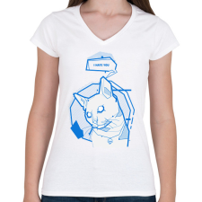 PRINTFASHION Antisocial cat - Női V-nyakú póló - Fehér női póló