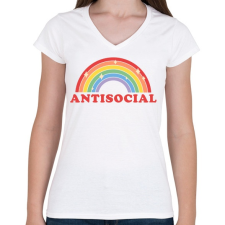 PRINTFASHION Antisocial club - Női V-nyakú póló - Fehér női póló