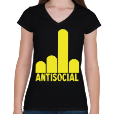 PRINTFASHION Antisocial finger - Női V-nyakú póló - Fekete női póló