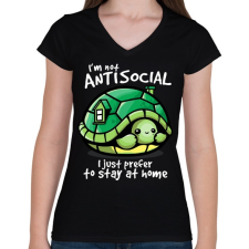 PRINTFASHION Antiszoci teknős - Női V-nyakú póló - Fekete női póló