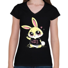 PRINTFASHION Antiszociális nyuszi - Női V-nyakú póló - Fekete női póló