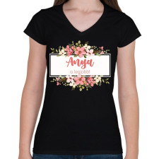 PRINTFASHION Anya a legjobb! - Virágos - Női V-nyakú póló - Fekete női póló