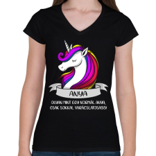 PRINTFASHION Anya unikornis - Női V-nyakú póló - Fekete női póló