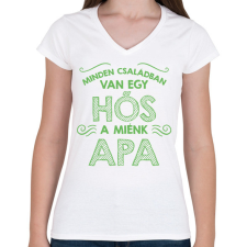 PRINTFASHION Apa a hős - Női V-nyakú póló - Fehér női póló