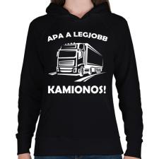 PRINTFASHION Apa a legjobb kamionos  - Női kapucnis pulóver - Fekete női pulóver, kardigán