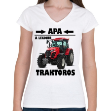 PRINTFASHION Apa a legjobb traktoros - Női V-nyakú póló - Fehér női póló