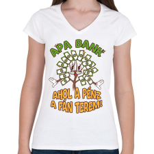 PRINTFASHION Apa bank - Női V-nyakú póló - Fehér női póló