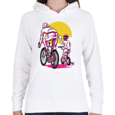 PRINTFASHION Apa és fia biciklin - Női kapucnis pulóver - Fehér női pulóver, kardigán