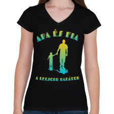 PRINTFASHION Apa és fia  - Női V-nyakú póló - Fekete női póló