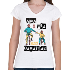 PRINTFASHION Apa és fia örök barátság - Női V-nyakú póló - Fehér női póló