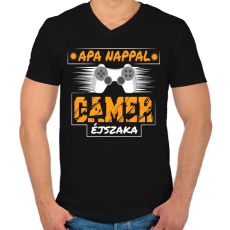 PRINTFASHION Apa nappal, Gamer éjszaka - Férfi V-nyakú póló - Fekete