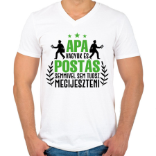 PRINTFASHION Apa vagyok és postás - Férfi V-nyakú póló - Fehér férfi póló