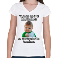 PRINTFASHION Apja fia horgászat - Női V-nyakú póló - Fehér