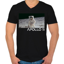 PRINTFASHION Apollo 11 - Férfi V-nyakú póló - Fekete férfi póló