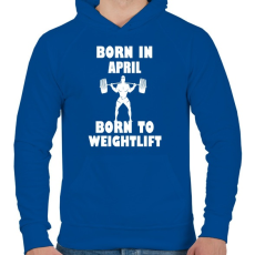 PRINTFASHION Áprilisban születve - súlyemelésre születve - Férfi kapucnis pulóver - Királykék