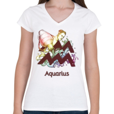 PRINTFASHION Aquarius színes - Női V-nyakú póló - Fehér női póló
