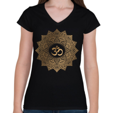 PRINTFASHION Arany mandala - Női V-nyakú póló - Fekete női póló