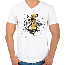 PRINTFASHION Arany tigris - Férfi V-nyakú póló - Fehér férfi póló