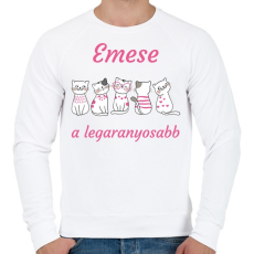 PRINTFASHION Aranyos cicás minta - Névvel - Férfi pulóver - Fehér