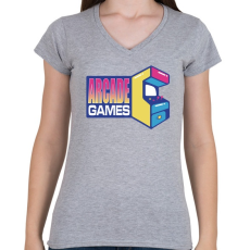 PRINTFASHION Arcade Games - Női V-nyakú póló - Sport szürke