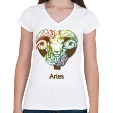 PRINTFASHION Aries színes - Női V-nyakú póló - Fehér női póló