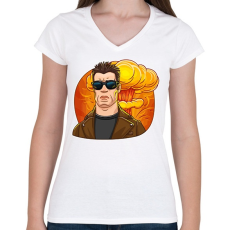 PRINTFASHION Arnold BooM Schwarzenegger - Női V-nyakú póló - Fehér