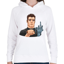 PRINTFASHION Arnold F*CKing Schwarzenegger - Női kapucnis pulóver - Fehér női pulóver, kardigán