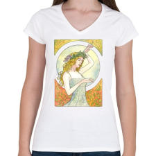 PRINTFASHION Art nouveau - Női V-nyakú póló - Fehér női póló