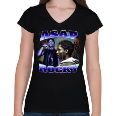 PRINTFASHION Asap Rocky - Női V-nyakú póló - Fekete