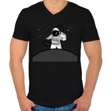 PRINTFASHION astronaut - Férfi V-nyakú póló - Fekete férfi póló