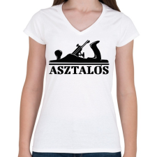 PRINTFASHION Asztalos minta - Női V-nyakú póló - Fehér női póló