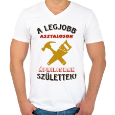 PRINTFASHION Asztalos szülinapja április színes - Férfi V-nyakú póló - Fehér férfi póló