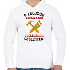 PRINTFASHION Asztalos szülinapja február színes - Férfi kapucnis pulóver - Fehér