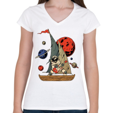 PRINTFASHION Asztronauta gitáros - Női V-nyakú póló - Fehér