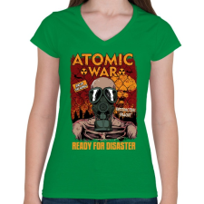 PRINTFASHION Atomháború - Női V-nyakú póló - Zöld női póló