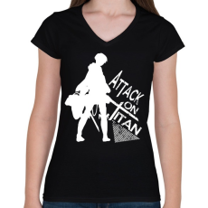 PRINTFASHION Attack on Titan - Női V-nyakú póló - Fekete