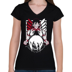 PRINTFASHION Attack On TItan - Női V-nyakú póló - Fekete