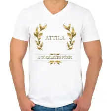 PRINTFASHION Attila - Férfi V-nyakú póló - Fehér férfi póló
