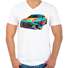 PRINTFASHION Audi - Férfi V-nyakú póló - Fehér