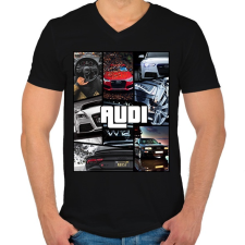 PRINTFASHION Audi Sport Montage - Férfi V-nyakú póló - Fekete férfi póló