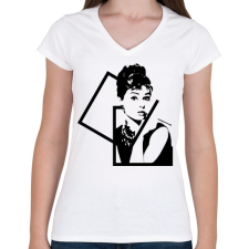 PRINTFASHION Audrey Hepburn - Női V-nyakú póló - Fehér női póló