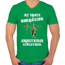 PRINTFASHION Augusztusi horgász - Férfi V-nyakú póló - Zöld férfi póló