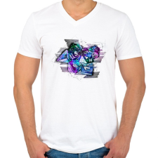 PRINTFASHION Auróra kockaszett - Férfi V-nyakú póló - Fehér férfi póló