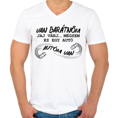 PRINTFASHION Autó barátnő - Férfi V-nyakú póló - Fehér