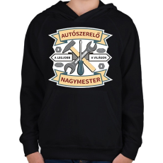 PRINTFASHION Autószerelő nagymester - Gyerek kapucnis pulóver - Fekete