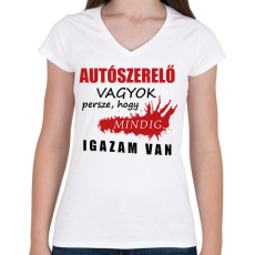 PRINTFASHION Autószerelő vagyok - Női V-nyakú póló - Fehér