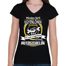 PRINTFASHION Autószerelők - Női V-nyakú póló - Fekete