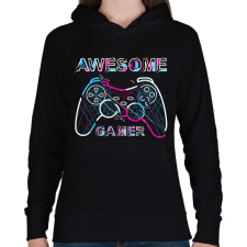 PRINTFASHION awesome  gamer - Női kapucnis pulóver - Fekete női pulóver, kardigán